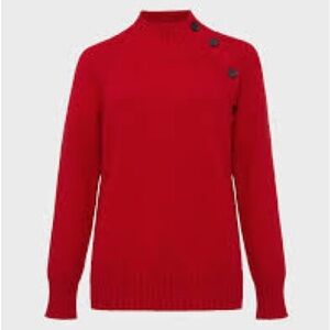 Fate Red Button-Shoulder Turtleneck Sweater
